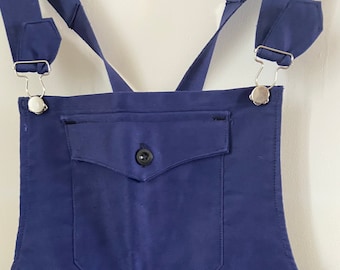 NOS - Rare 'Indigo Bleu' Moleskin Dungarees / Overalls / French Workwear / Bleu de Travail with Breveté SGDG Metal Studs - Era 1960's (L)