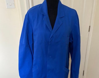 French Bugatti Blue Polycotton Work Wear 3/4 Length Chore Jacket / Bleu De Travail Factory Coat (XL)