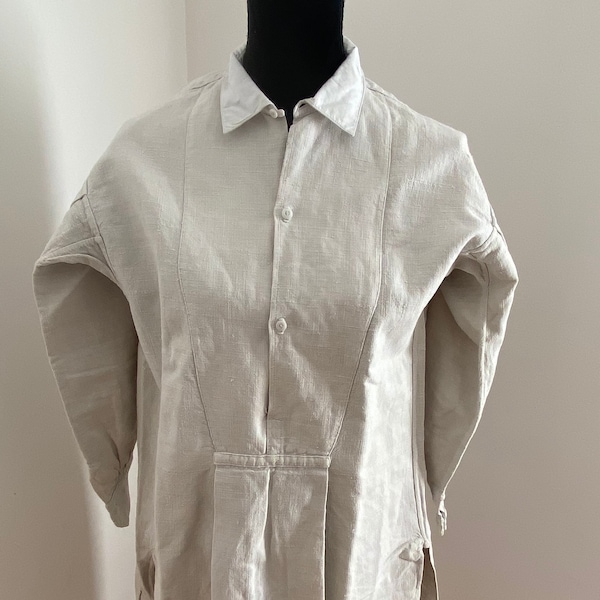 Antique French Linen Hemp Dipped Hem Peasant Shirt / Smock (36" Chest)