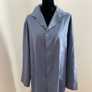 French ADOLPHE LAFONT Grey Work Wear 3/4 Length Chore Jacket / Garage Coat / Long Chore Jacket / Petrol Blue (XL)