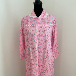 Unworn - Vintage French Pink Floral 100% Brushed Cotton Long Length Nightie (M/L) FR42