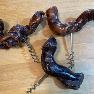 Vintage French Hand Made Wooden Grape Vine Corkscrew / Retro Bottle Opener / Barware / Man Cave Gift