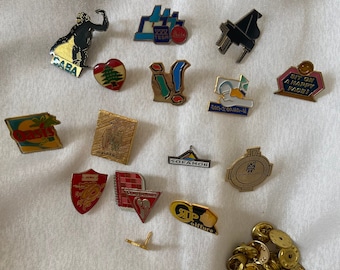 Selection of 15 Old French Metal Stud Pin Badges with Metal Backs / Collectible Badges / Rare Pins (15 Pins)