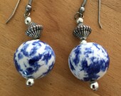 Vintage Oriental Ceramic Blue and White Drop Earrings