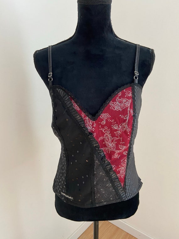 Vintage French Black and Red Corset / Bustier / B… - image 2