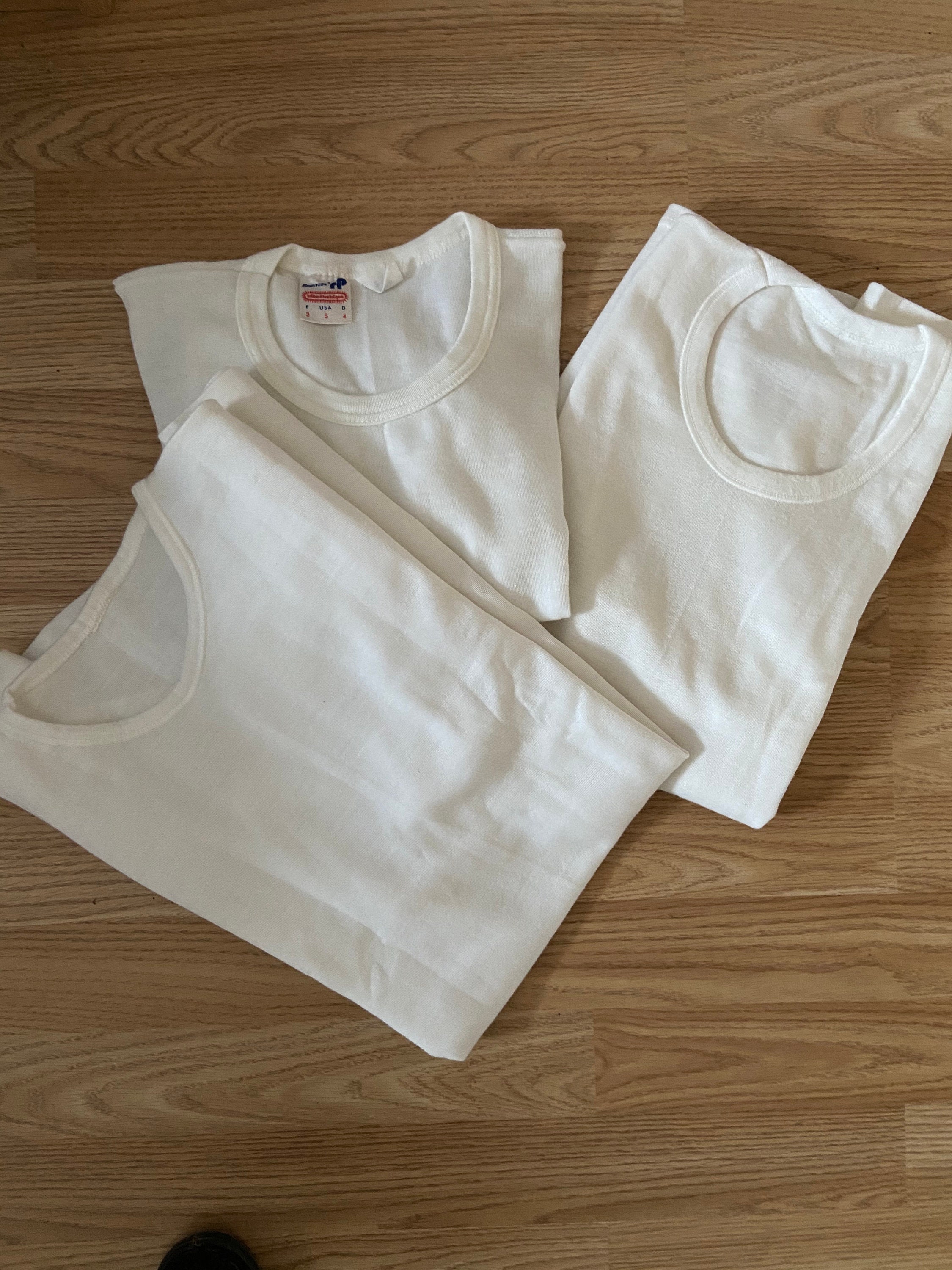 Image of Nos - Pack Of 3 Vintage 1970's Mens Short Sleeved Crew Neck White/Cream Long Thermal Vest Chlorofibre Fabric | Euro Us Small