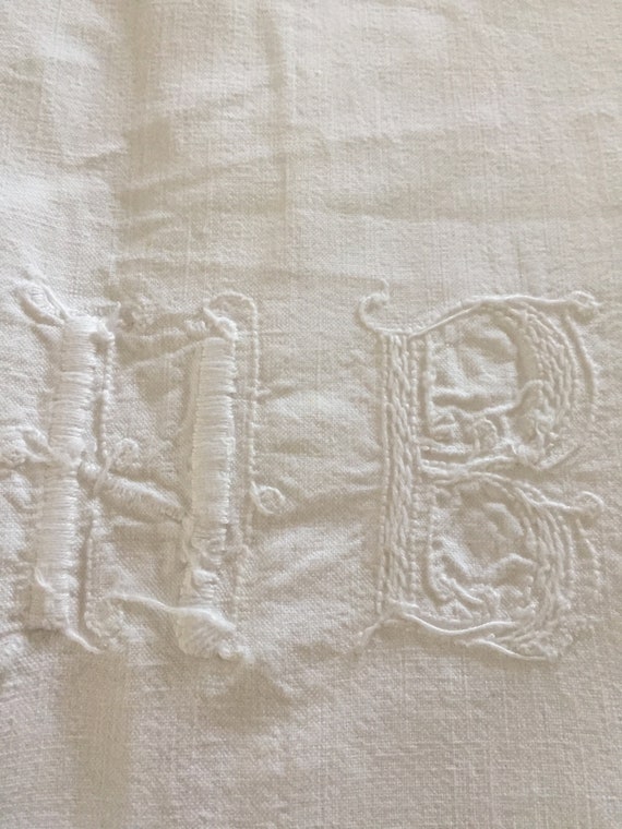 Antique French linen sheet with monogram HB