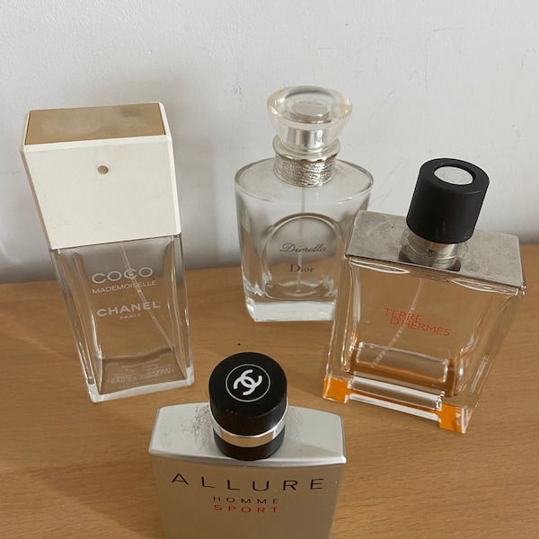 Bouteilles de parfum de designer français vides vintage d'occasion - Bouteilles de parfum en verre à collectionner DIOR / CHANEL / HERMES (une bouteille au choix)