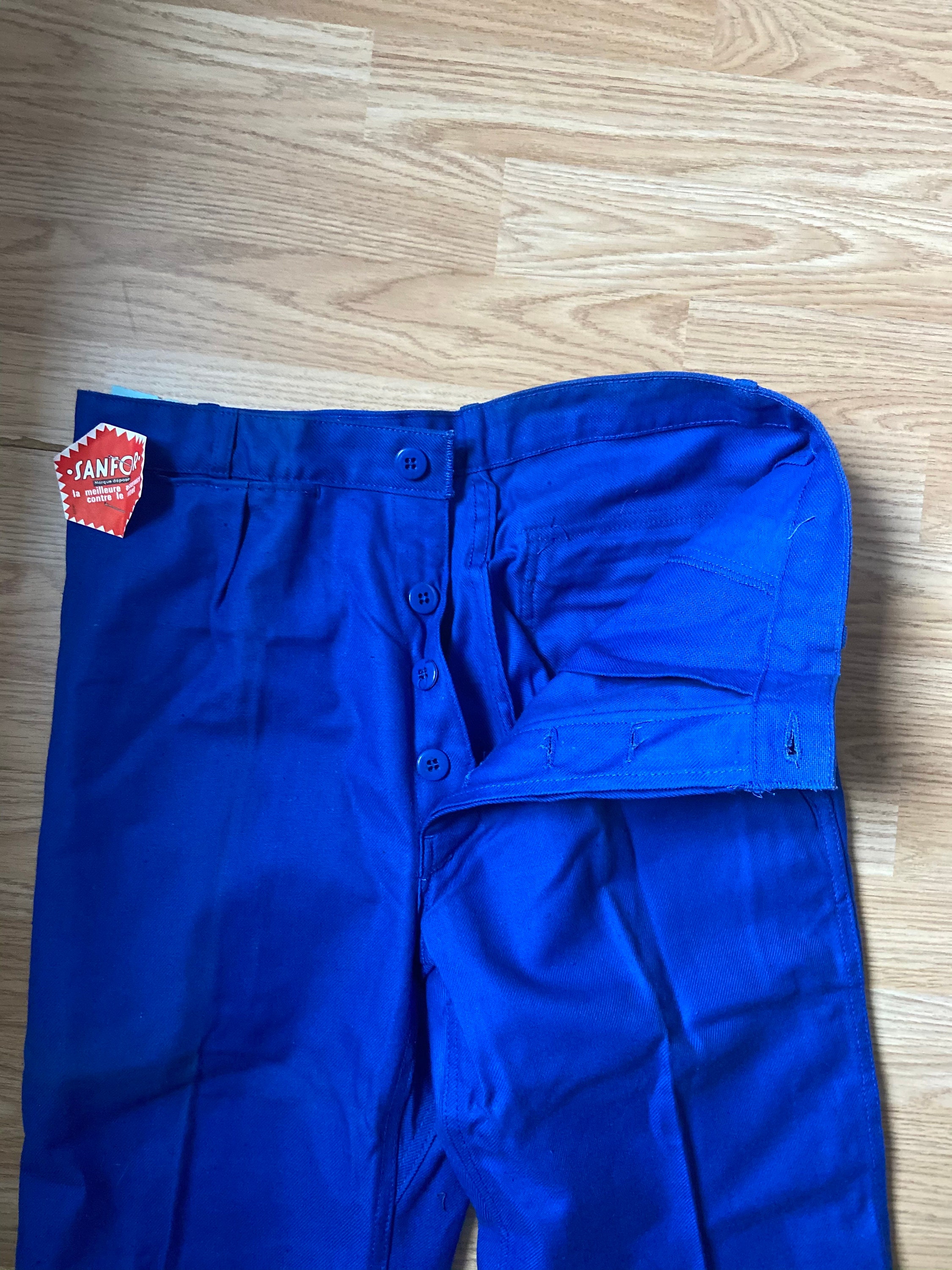Image of Unworn - French 100% Cotton Bugatti Bleu Pleated Front Chore Pants/De Travail | Button Fly & Zip Pockets W30 L30