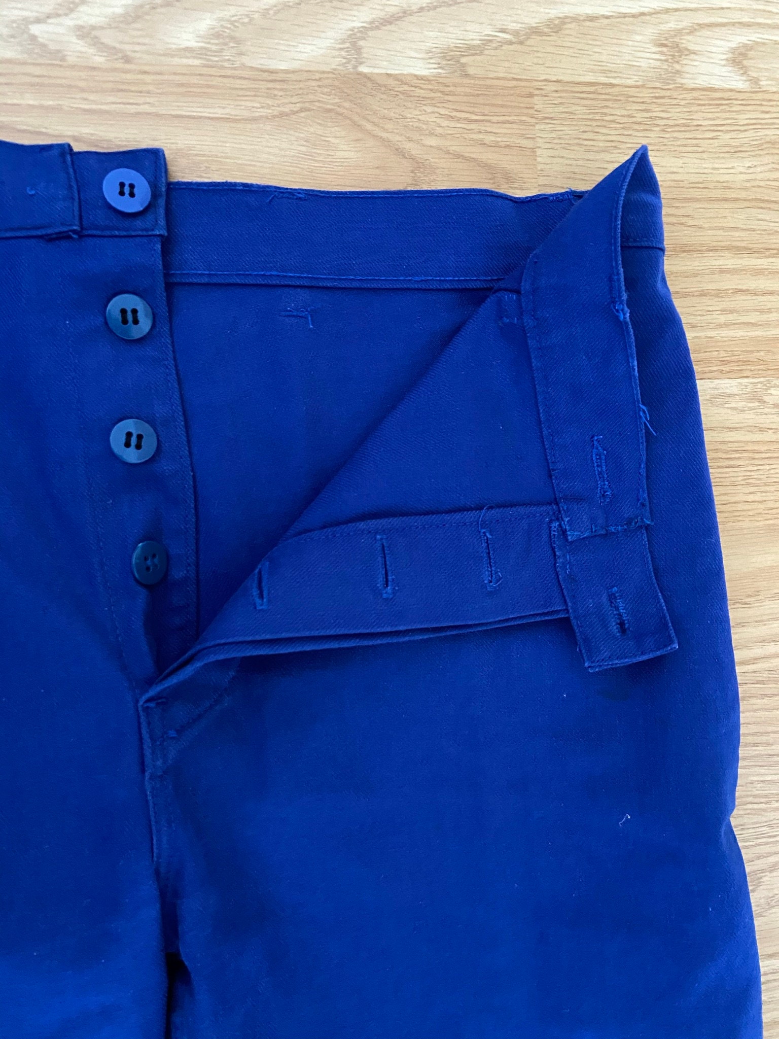Image of Vintage French Bugatti Blue Polycotton Button Fly Work Trousers/Chore Pants | Fr44 W38 L25 - Previously Hemmed, Can Be Let Down 2"