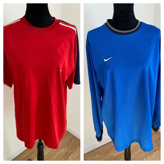 X 2 NIKE Retro 90 S Long Sleeved Blue T shirt and Red Short Sleeved T shirt XL Etsy Ireland