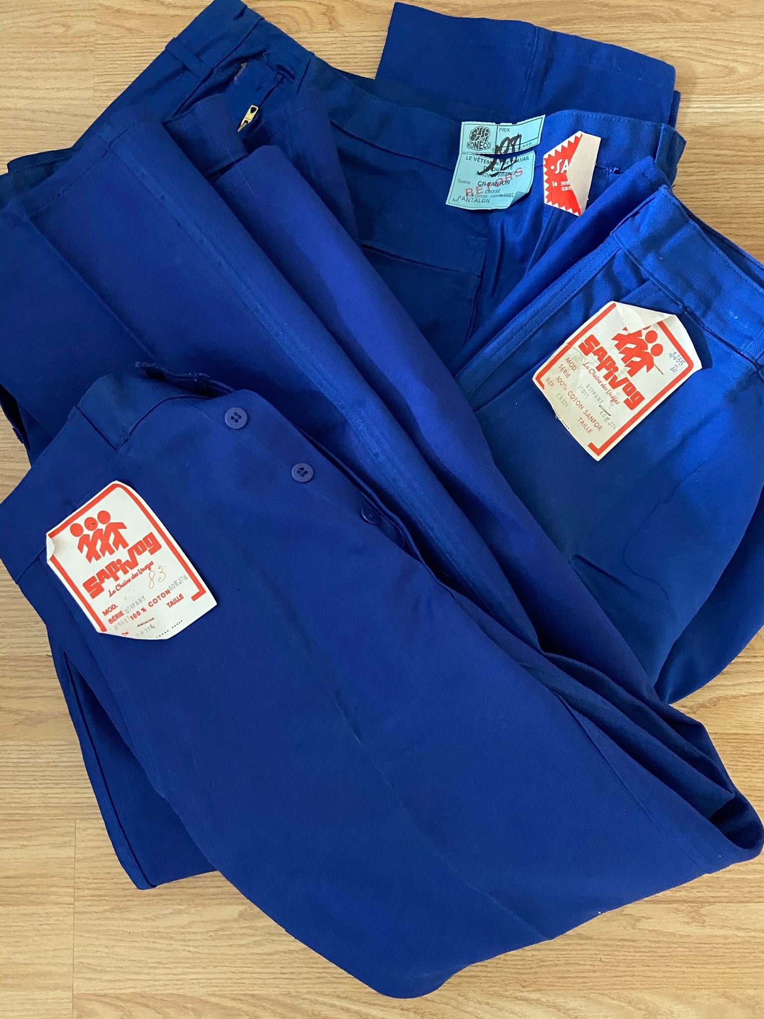 Image of Unworn - French 100% Cotton Bugatti Bleu Flat Fronted Chore Pants/De Travail | Button Fly & Zip Pockets Various Sizes