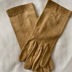 Vintage Damen Hochwertige französische &#39;GANTEX&#39; Beige Kinderleder Handschuhe (S)