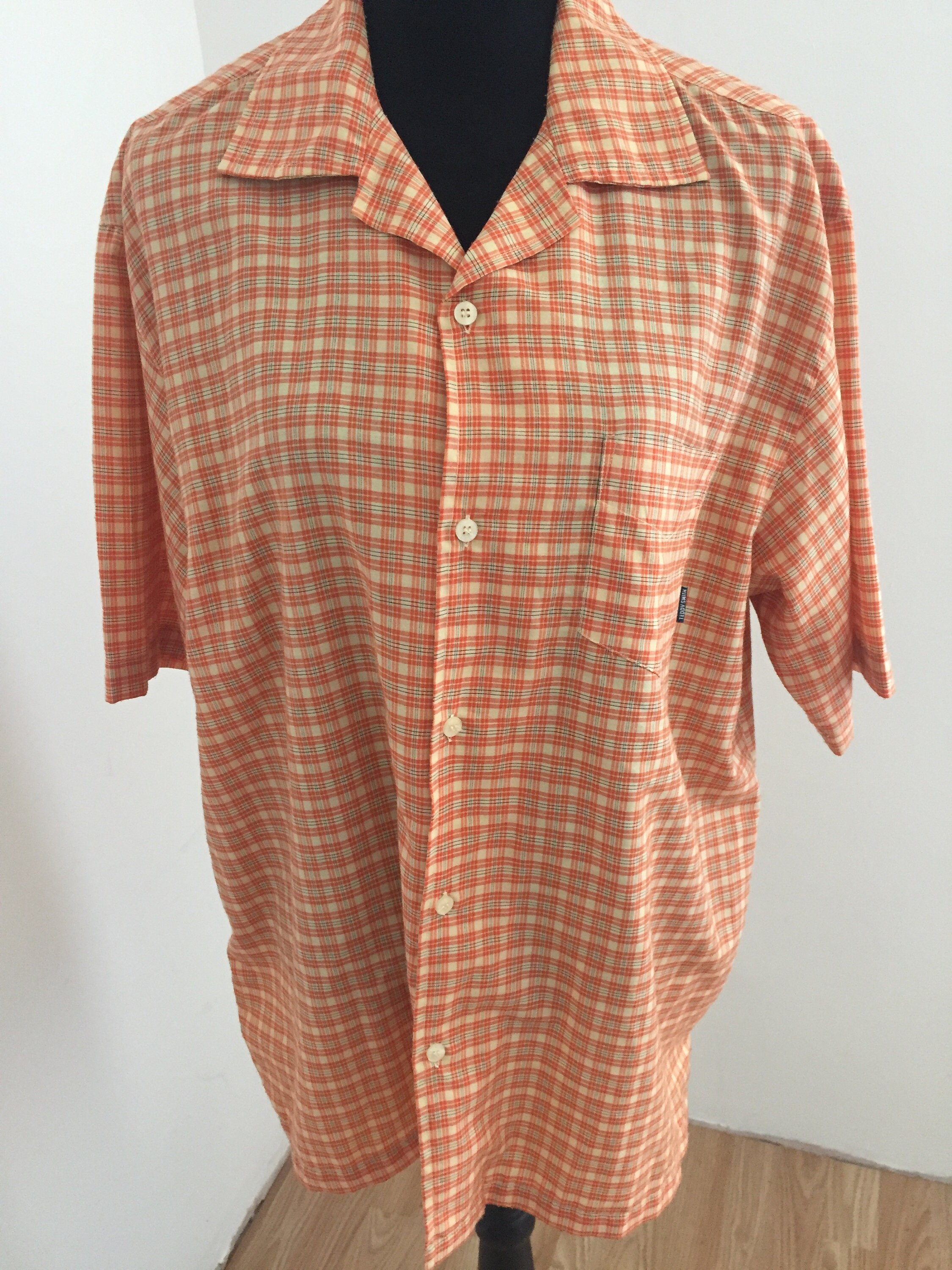 Image of French Teddy Smith Checked Short Sleeved Orange Shirt | xl