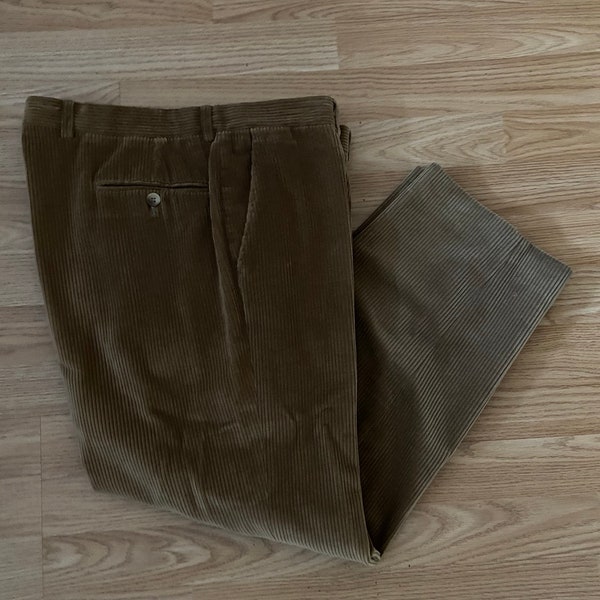 French Flat Fronted Corduroy Trousers (Beige) / Work Pants "Broken Zipper" Size W36 L27