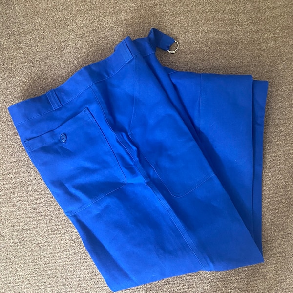 Unworn - French 'Bugatti Blue' Button Fly Belted Work Trousers / Chore Pants / Bleu De Travail (W37 L30)