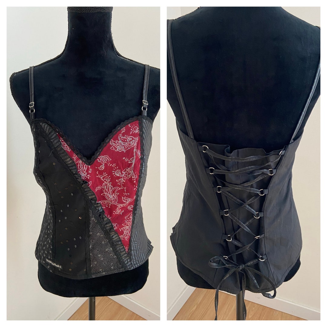 Vintage French Black and Red Corset / Bustier / Basque With Lace up ...