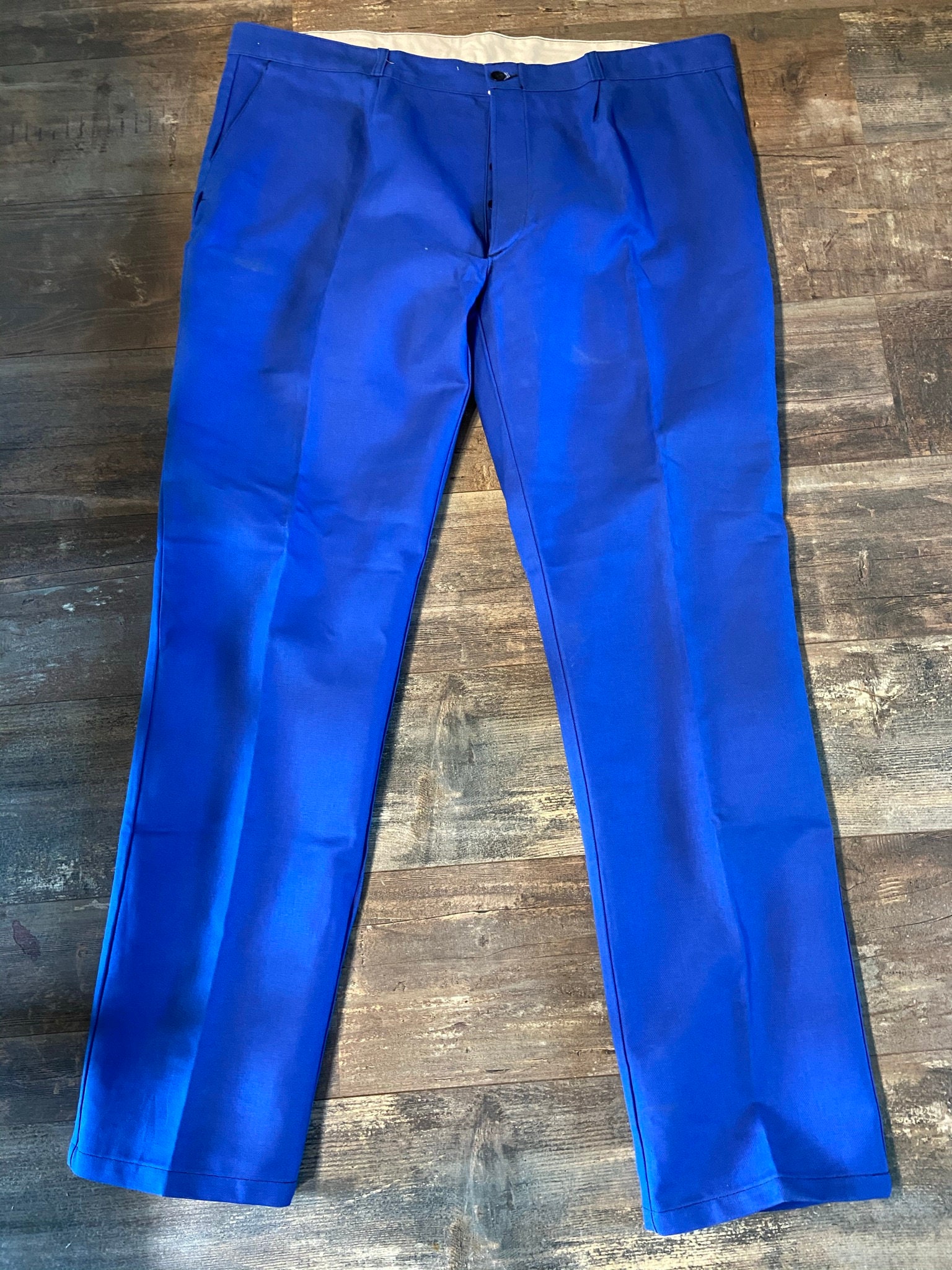Image of Unworn - French 100% Cotton Bugatti Bleu Button Fly Pleated Front Chore Pants/De Travail | W46 L36 3xl