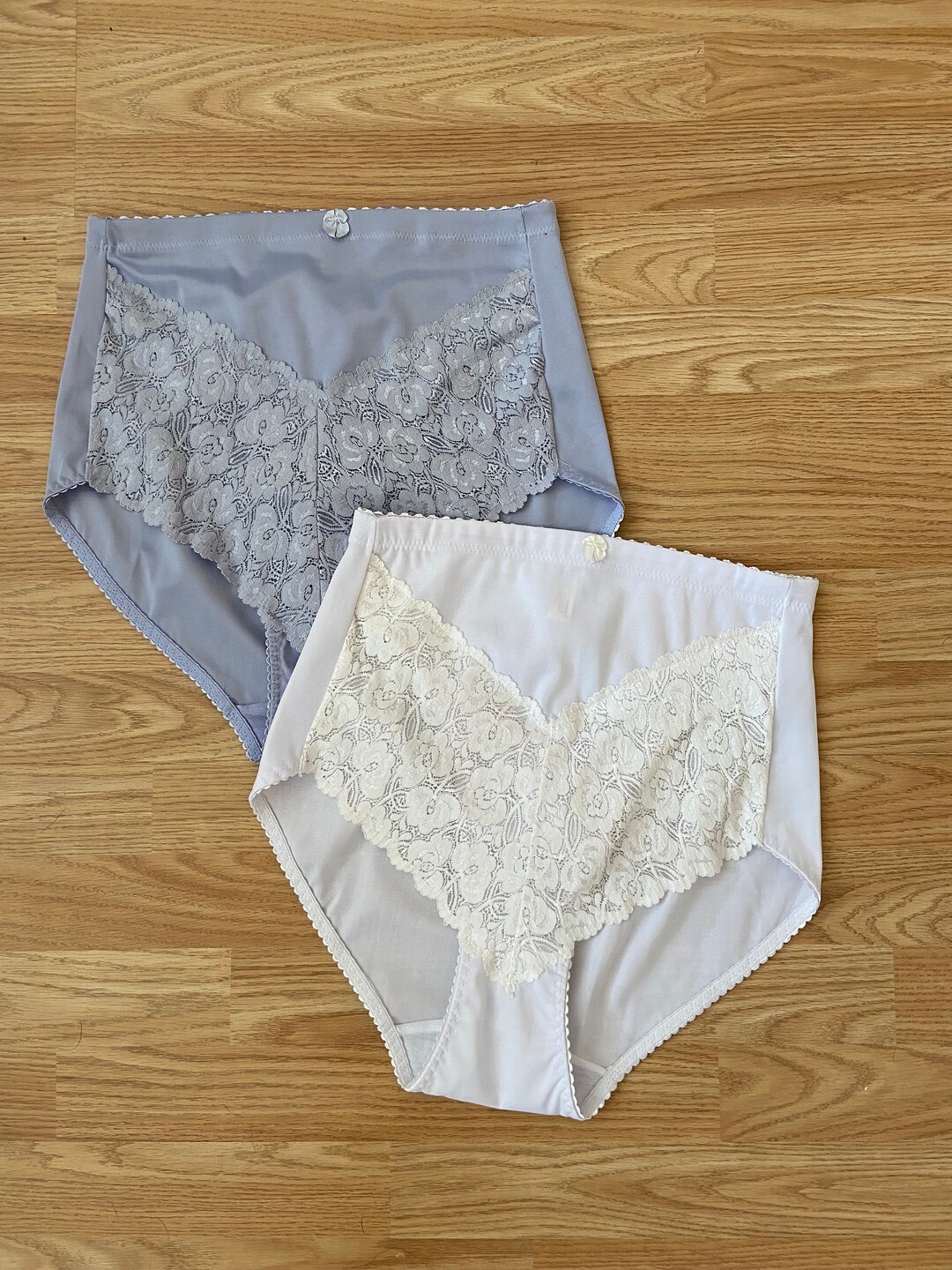 NOS 2 Pack French Satin With Lace Panel Pantie Girdles / High Waisted