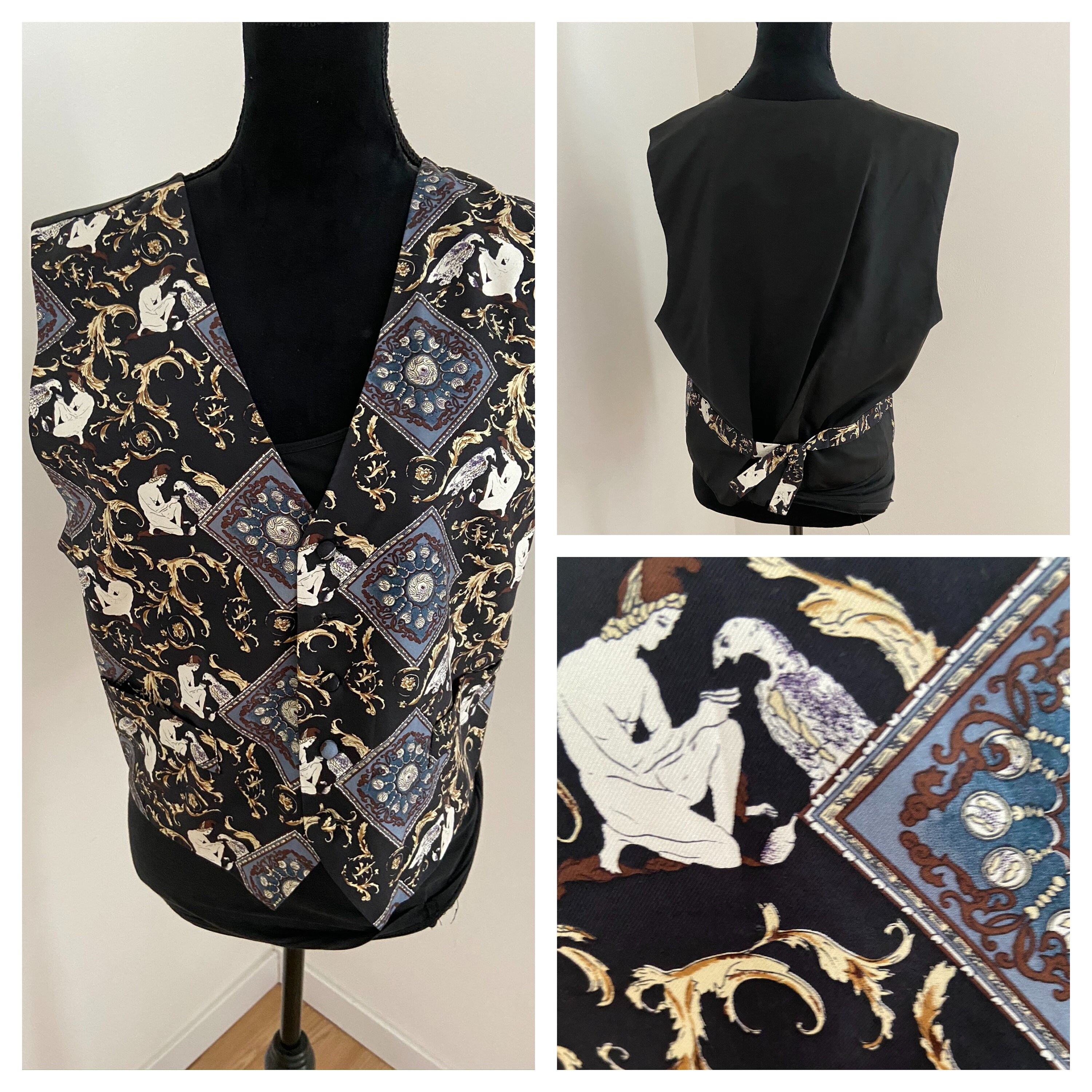 Image of Vintage French Men's Pure Silk Fully Lined Classic Picture Waistcoat | L