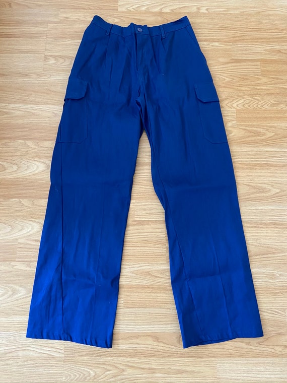 French Vintage Blue Cargo Chore Pants / Cotton Wor