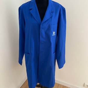 French Bugatti Blue Work Wear 3/4 Length Chore Jacket / Bleu De Travail with Logo (XL)