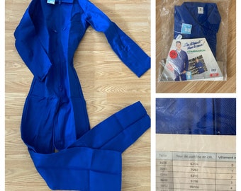 NOS -Unworn Vintage Francese 'Bleu de Travail' 100% Cotone Blu Tuta / Lavoratori Tuta / Boiler Suit (S) W26 L30