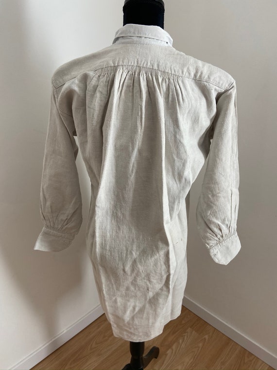 Antique French Linen Hemp Dipped Hem Peasant Shir… - image 4