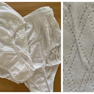 NOS - Two Pairs of French &#39;DAMART&#39; Vintage Ladies White High Waisted Pure Cotton Pants - Diamond Mesh Design (XL)