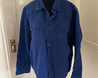 Vintage French Bleu De Travail Work Wear / Indigo Blue Moleskin Work Jacket / 100% Cotton Button Down Jacket Bleu De Travail (M - FR42)