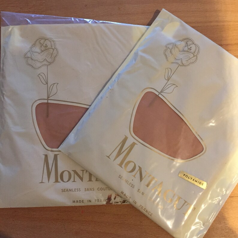 9.5 M Vintage French Montagut Paris Tan Stockings 2 Pack