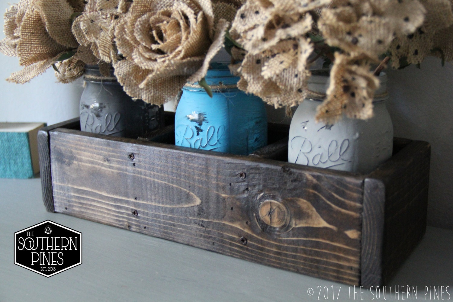 Mason Jar Table Centerpiece Planter Box Rustic Wedding