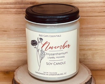 November Birth Flower Soy Candle, November Birthday Candle, November Gift Candle, November Birthstone, November Birth Month Candle