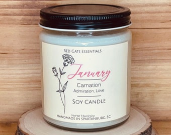 Bougie de soja fleur de naissance de janvier, bougie d'anniversaire de janvier, bougie cadeau de janvier, pierre de naissance de janvier, bougie du mois de naissance de janvier