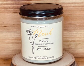 March Birth Flower Soy Candle, March Birthday Candle, March Gift Candle, March Birthstone, March Birth Month Candle