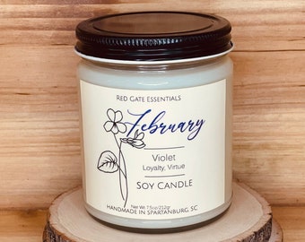 February Birth Flower Soy Candle, February Birthday Candle, February Gift Candle, February Birthstone, February Birth Month Candle