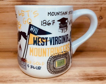Licensed West Virginia University Mountaineers Collegiate Coffee Mug with my Hand Poured, Soy Candle, Choose Your Scent