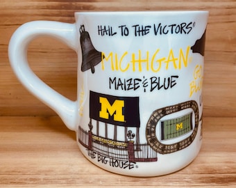Licensed University of Michigan, U of M, Wolverines Ceramic Coffee Mug with my Hand Poured, Soy Candle, Choose Your Scent