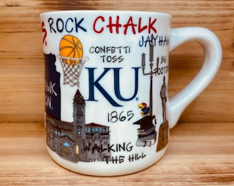 Licensed University of Kansas, KU Ceramic Coffee Mug with my Hand Poured, Soy Candle, Choose Your Scent