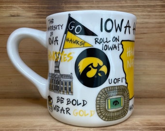 Licensed University of Iowa, Iowa Hawkeyes Ceramic Coffee Mug with my Hand Poured, Soy Candle, Choose Your Scent
