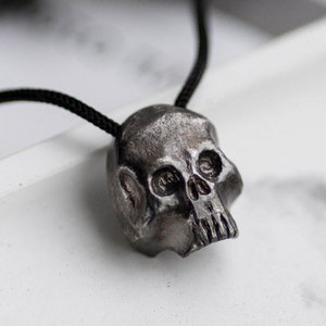 Skull Necklace Men Sterling Silver Oxidized Black Cord Gothic Necklace for Men Birthday Gift for Him Skull Jewelry SN00150 image 1