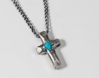 Turquoise Sterling Cross Pendant 925 Silver Taxco Mexico Vintage 