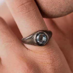 Men Ring Blue Topaz Rustic Oxidized Silver 925 - Blue Gemstone Ring Unisex - Birthday Gift for Women and Men SR00005