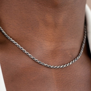 Twist chain necklace for men in oxidized sterling silver