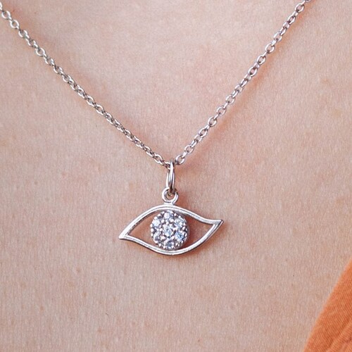 14K Gold Evil Eye Necklace - Tiny Dainty Solid Gold Necklace Minimalist - Birthday shops Gift for Women - GN00078