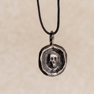 Memento Mori Necklace Skull Pendant for Men Oxidized Silver Brutalist - Birthday Gift for Him - SN00179