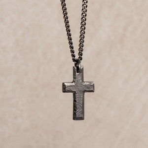 Men&#39;s Cross Necklace Silver - Black Oxidized Rustic Cross Pendant Personalized - Gift for Dad - SN00188