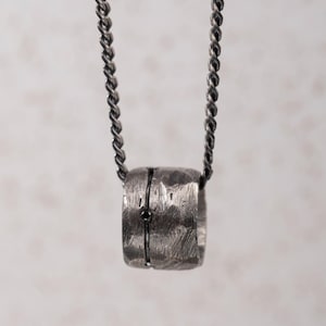 Circle Pendant Necklace Men Oxidized Silver Black Diamonds - Everyday Necklace for Him - SN00254