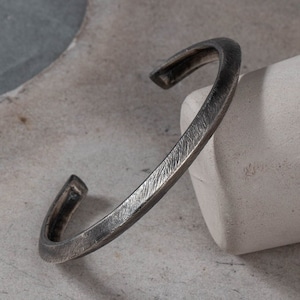 Viking Cuff Bracelet Oxidized Silver 925 - Men Jewelry - Rustic Brutalist Triangle Bangle - Christmas Gift for Him SB00019