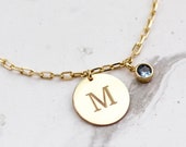 Birthstone Disc Initial Bracelet for Girls Women - Personalized July Birthday Gift Sterling Silver Gold Vermeil Custom Bracelet